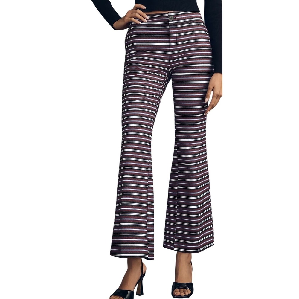 Maeve by Anthropologie Striped Kick Flare Pants, Size 10, Contemporary, Chic